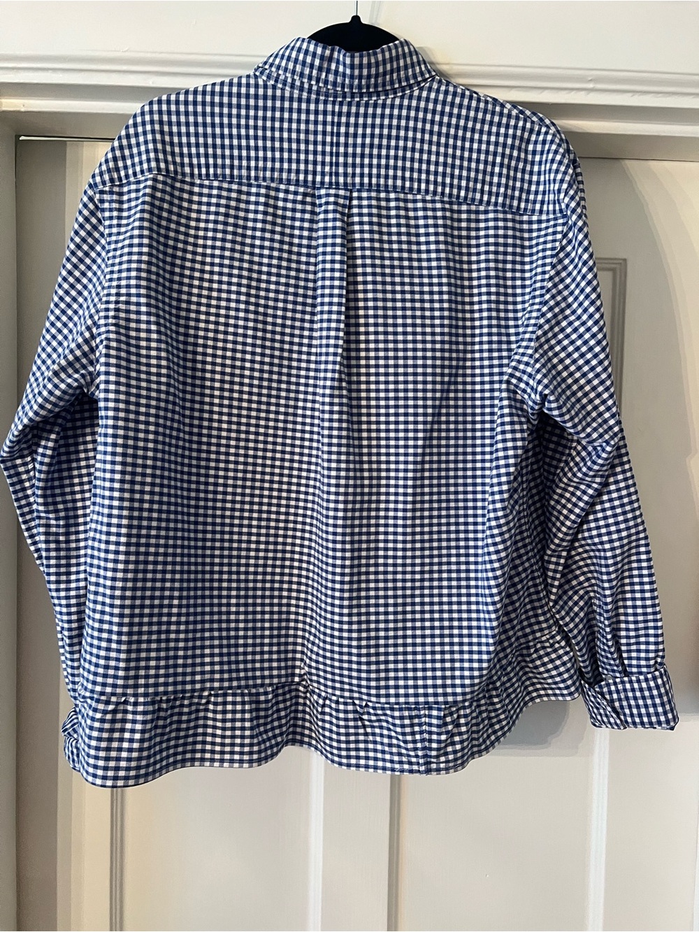 Upcycled Men’s Ralph Lauren Navy & White Gingham Ruffle Hem Button-Down Shirt - Picture 2 of 4